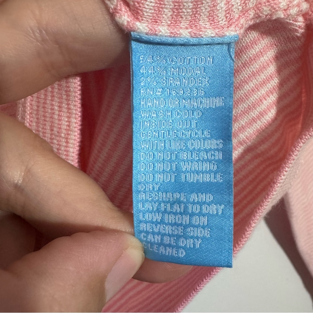 J McLaughlin Pink White Stripe Sweater Button Cuff Women L - Picture 5 of 5